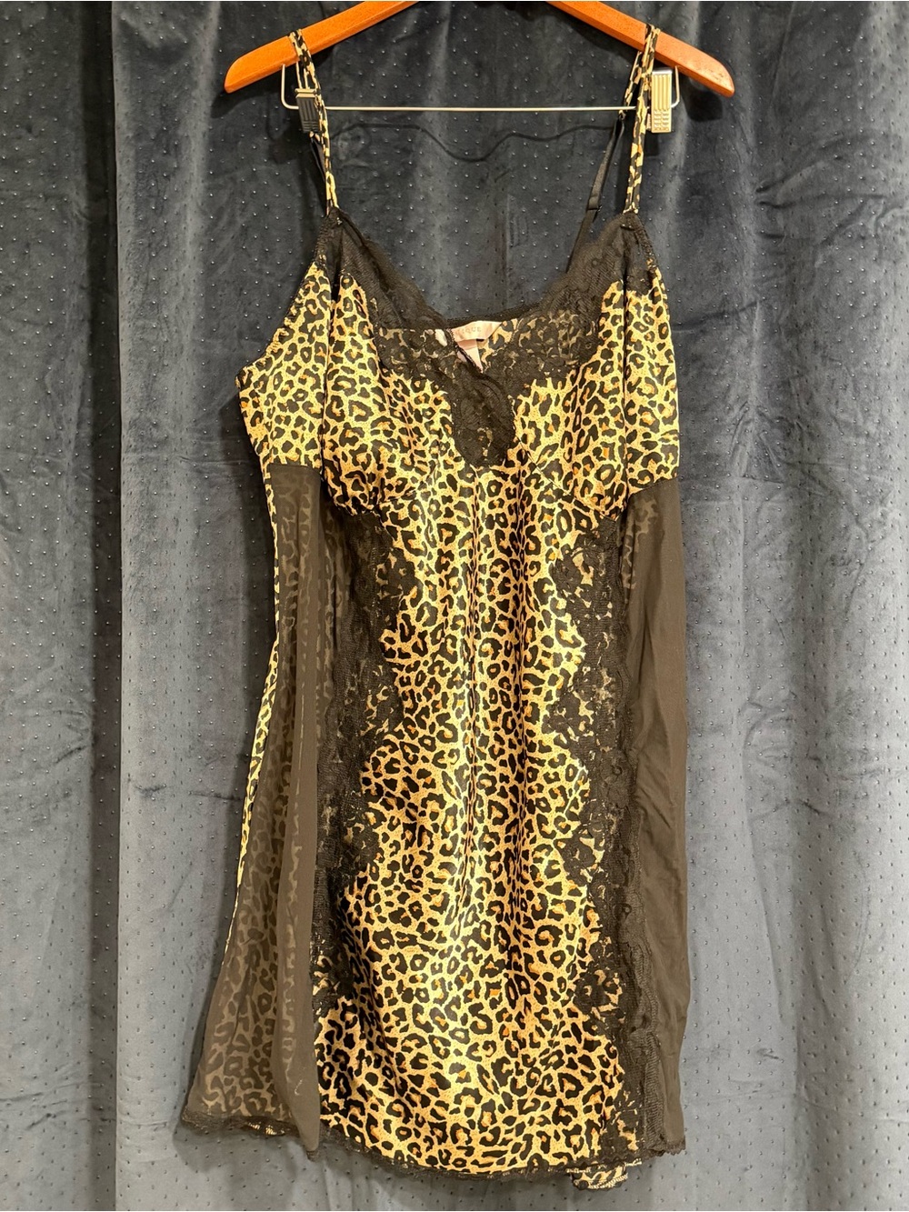 Cacique Leopard Lace Mesh Side Satin Slip Dress - Black & Gold